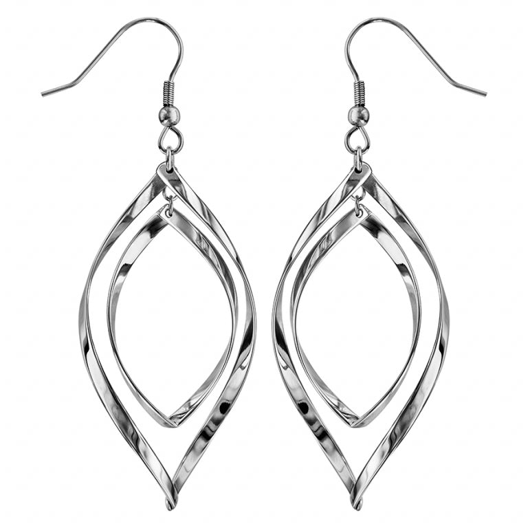 Boucles d’oreilles motif double goutte évidée en acier avec finition brillante