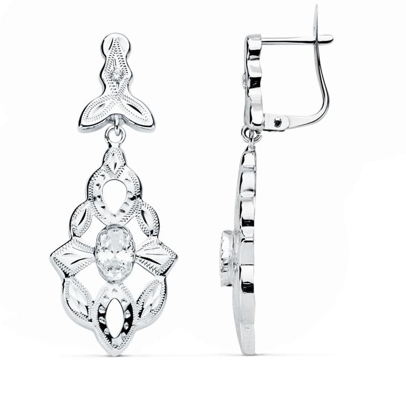 18K Boucles d'oreilles en Or Cuban Or Blanc Fermoir Catalan