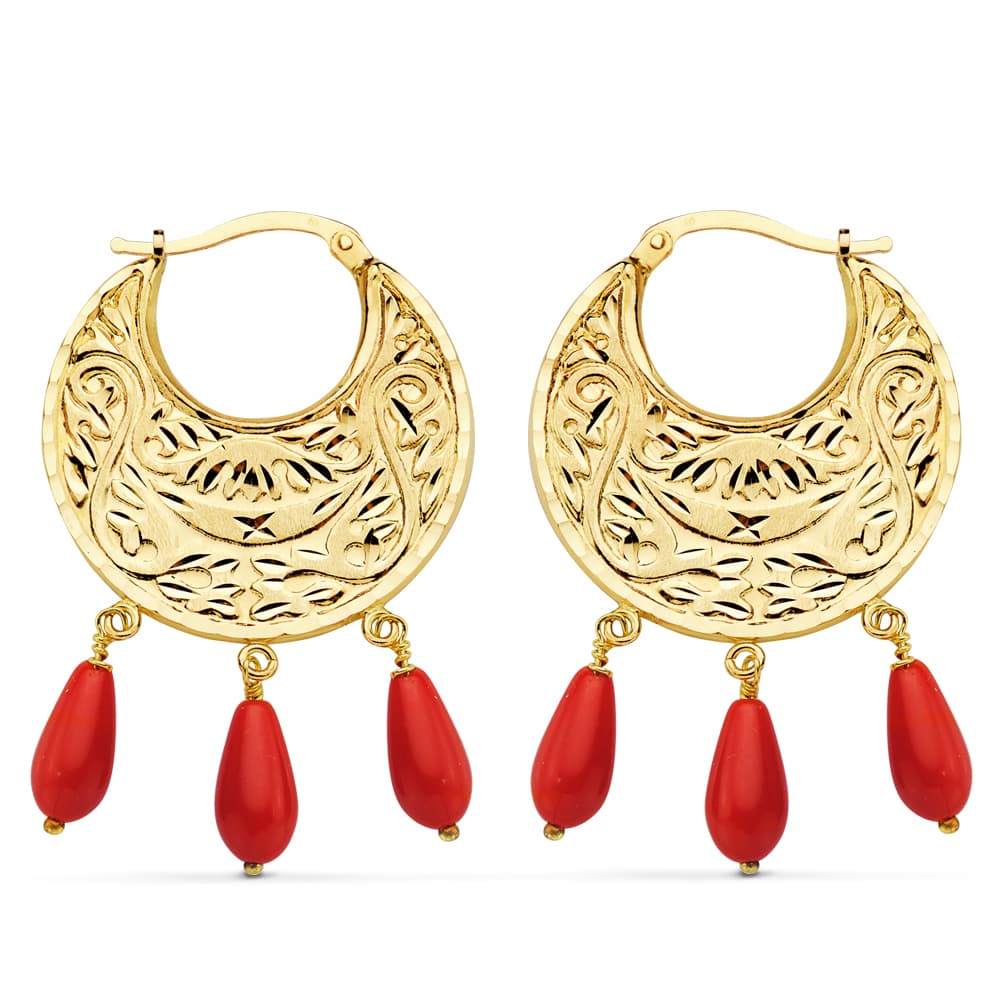Coralline 18K Carved Hoops 40 X 25 mm