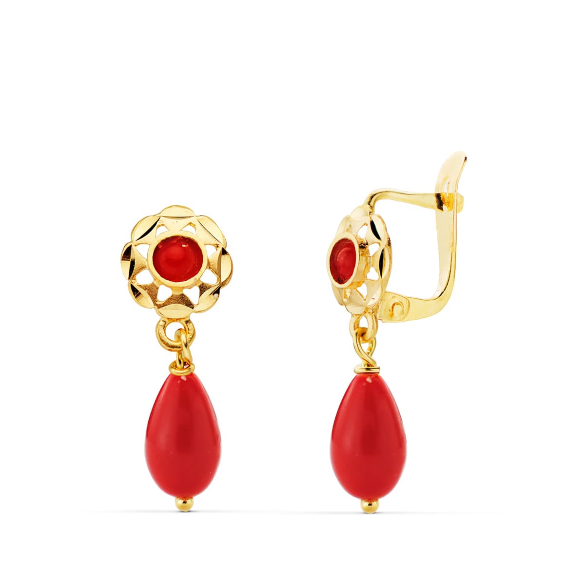 Boucles d'oreilles Or Jaune 18K Coraline Cubanite 17X6 mm Fermoir Catalan