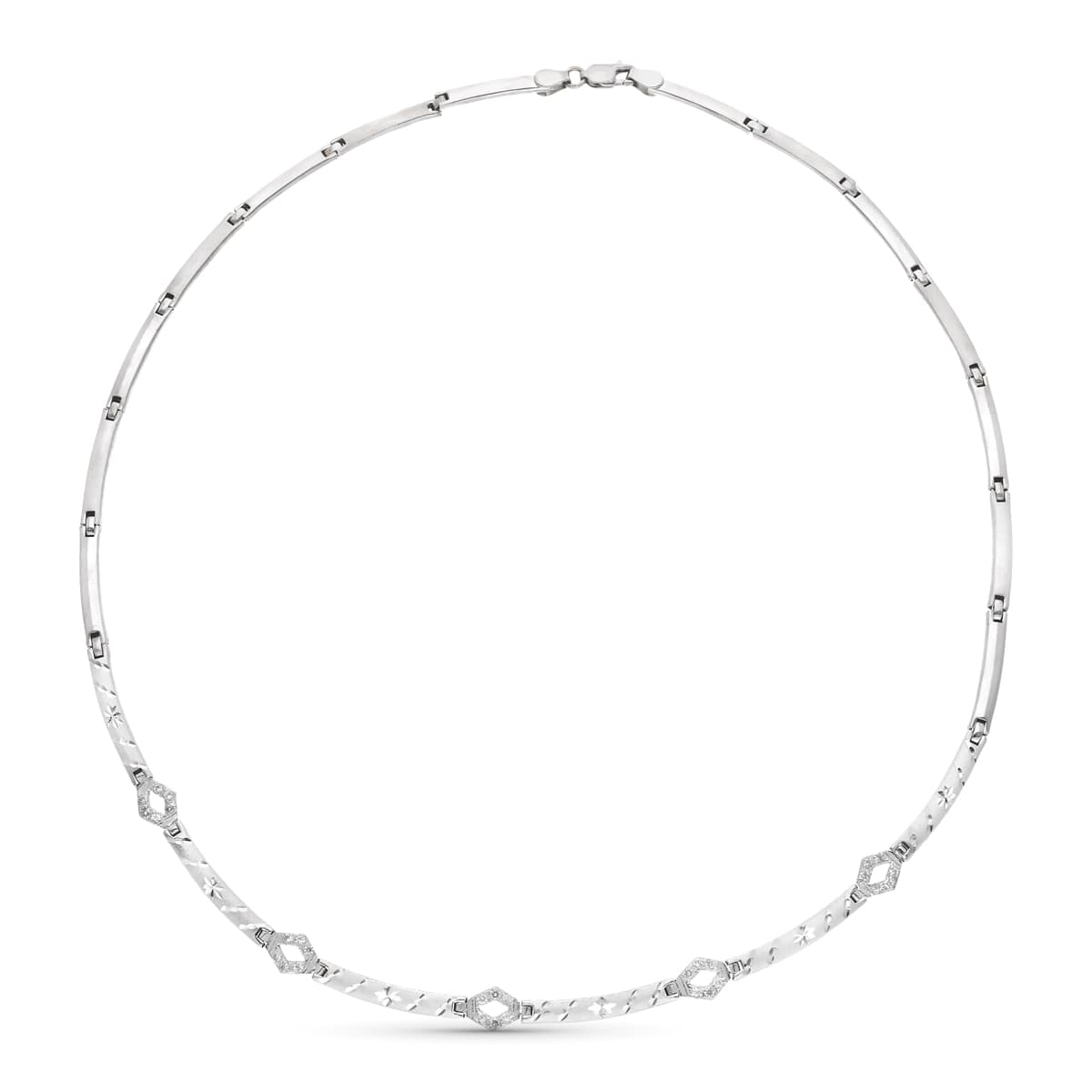 Collier en Or Blanc Mat et Brillant 18K Diamantéede Zircone