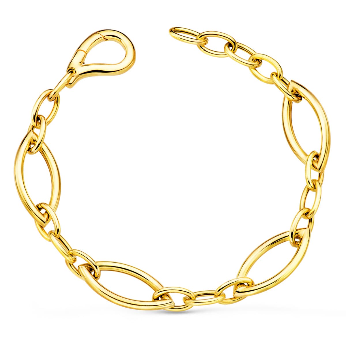 Strålende 18K gult gull armbånd ovale lenker Bredde 10 mm Lengde 195 cm