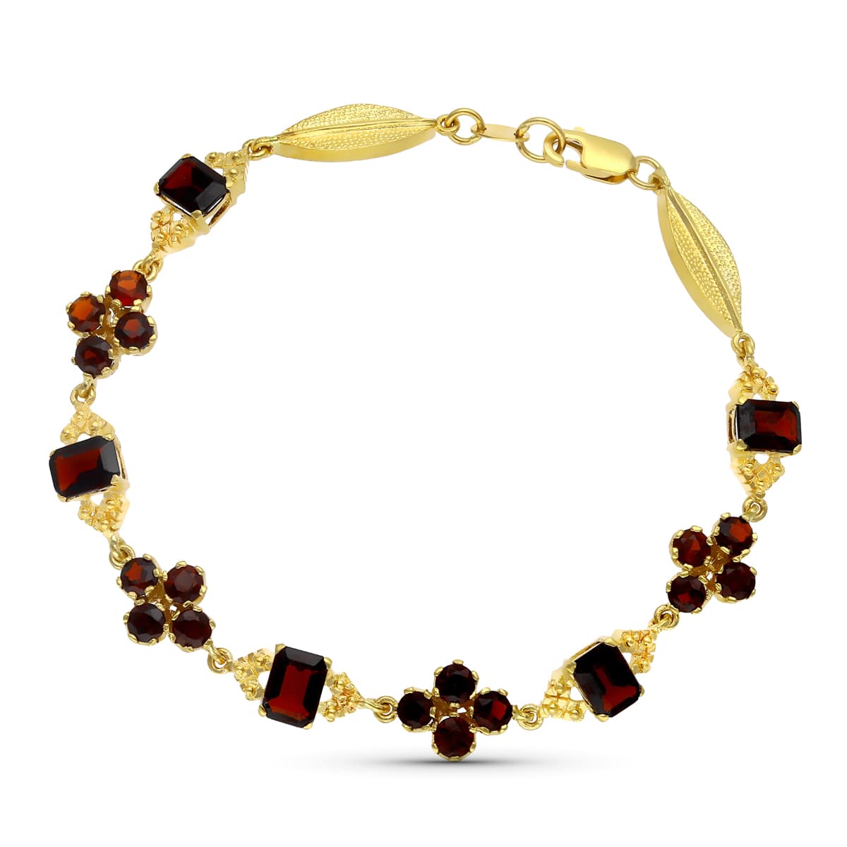 Pulseira em ouro amarelo 18K granadas 19 cm