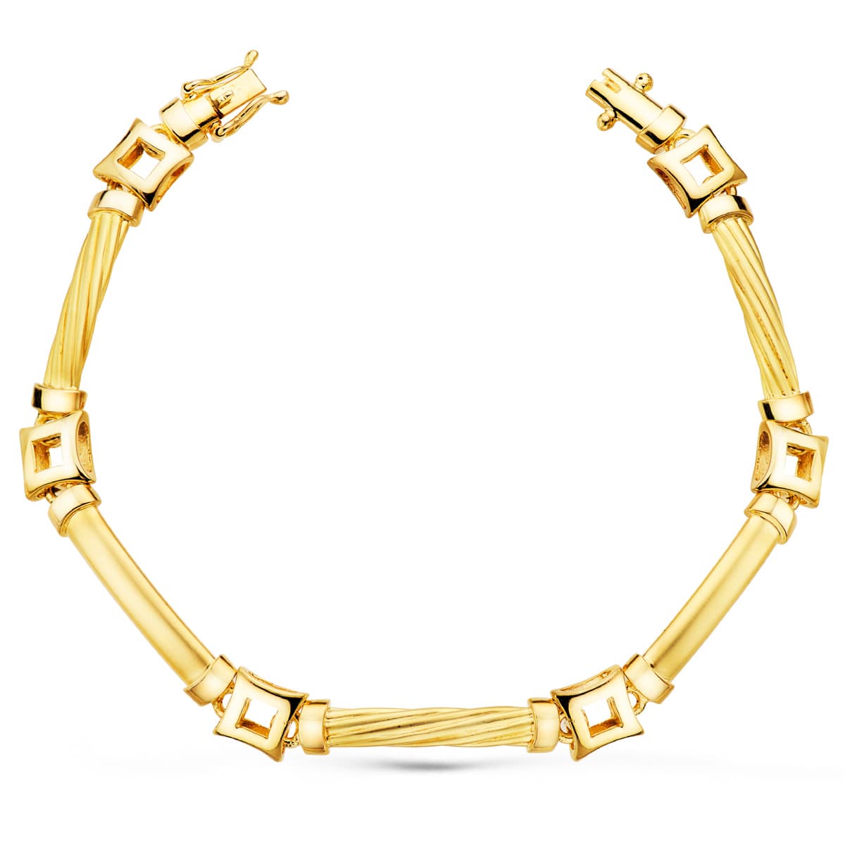 18K gul guld firkantet mønster armbånd. Bredde 8 mm Længde 20 Cm