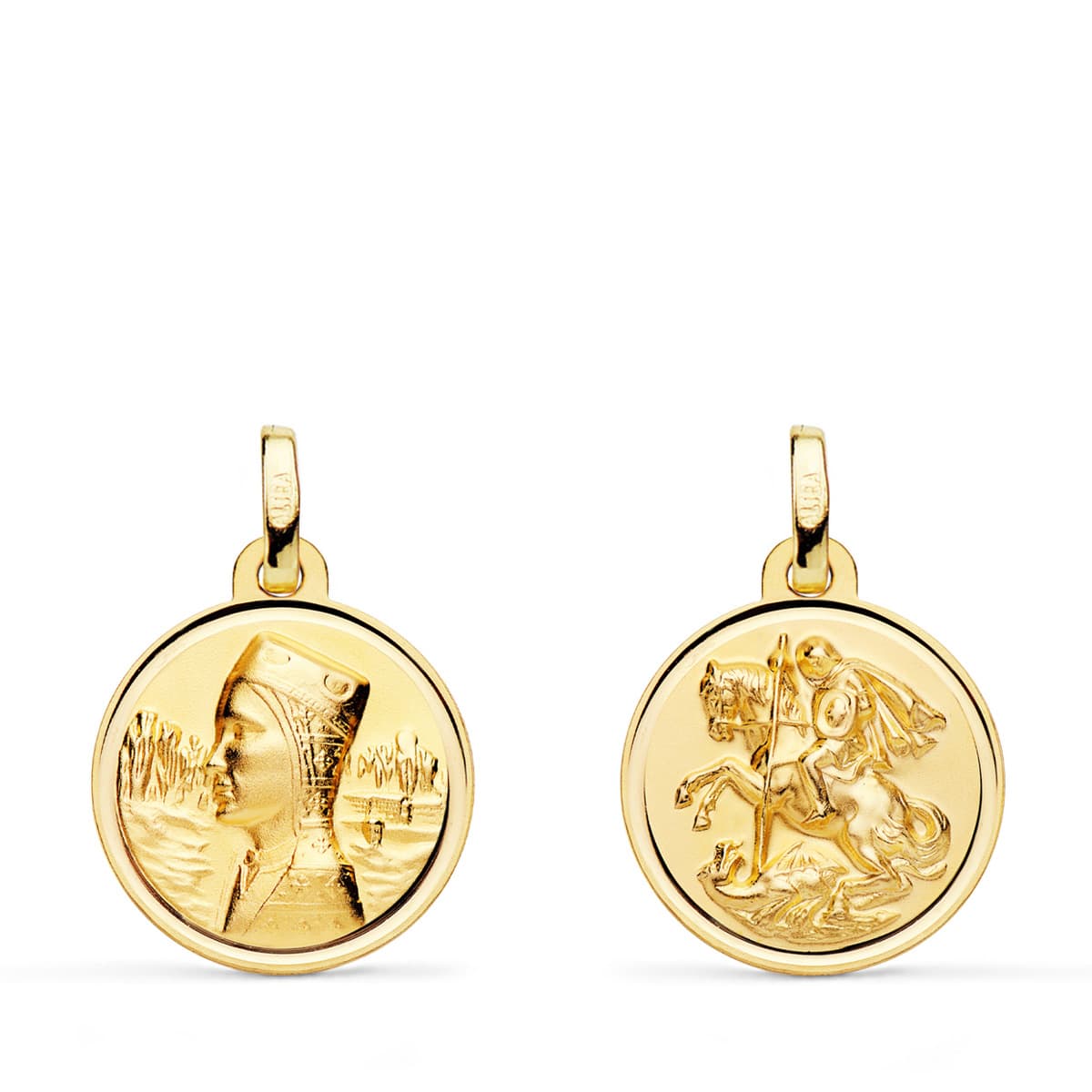 18K Médaille Scapulaire Vierge Montserrat et Saint Georges 16 mm