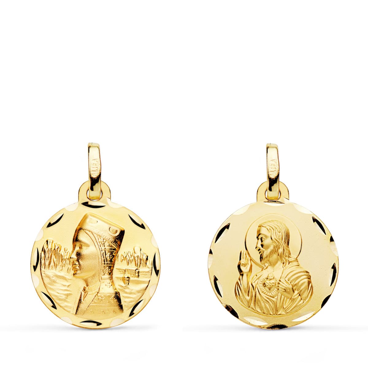 18K Médaille Scapulaire Vierge Montserrat et Coeur Jesus 16MM