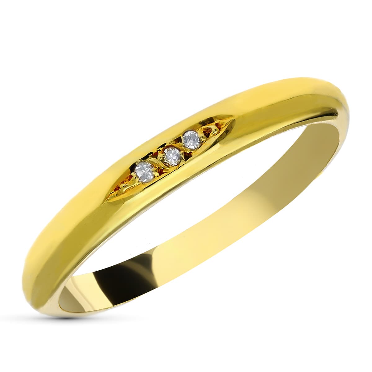 Bague Or Jaune 18K 3 Diamants Naturels Taille Brillant 006 Qts Vs-h