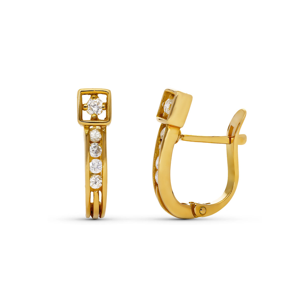 Boucles d'oreilles Or Jaune 18K Diamants Taille Brillant 15X4 mm Fermoir Catalan