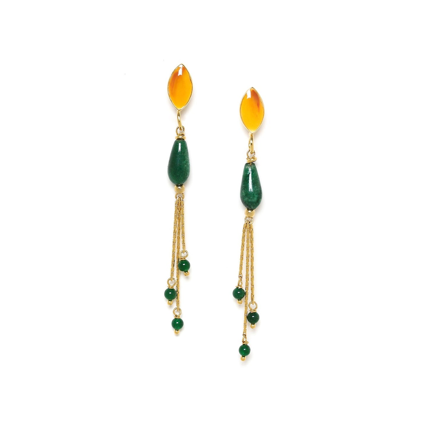 Agata Verde - Poussoir 3 Chaines - Boucles d'oreilles - Nature Bijoux