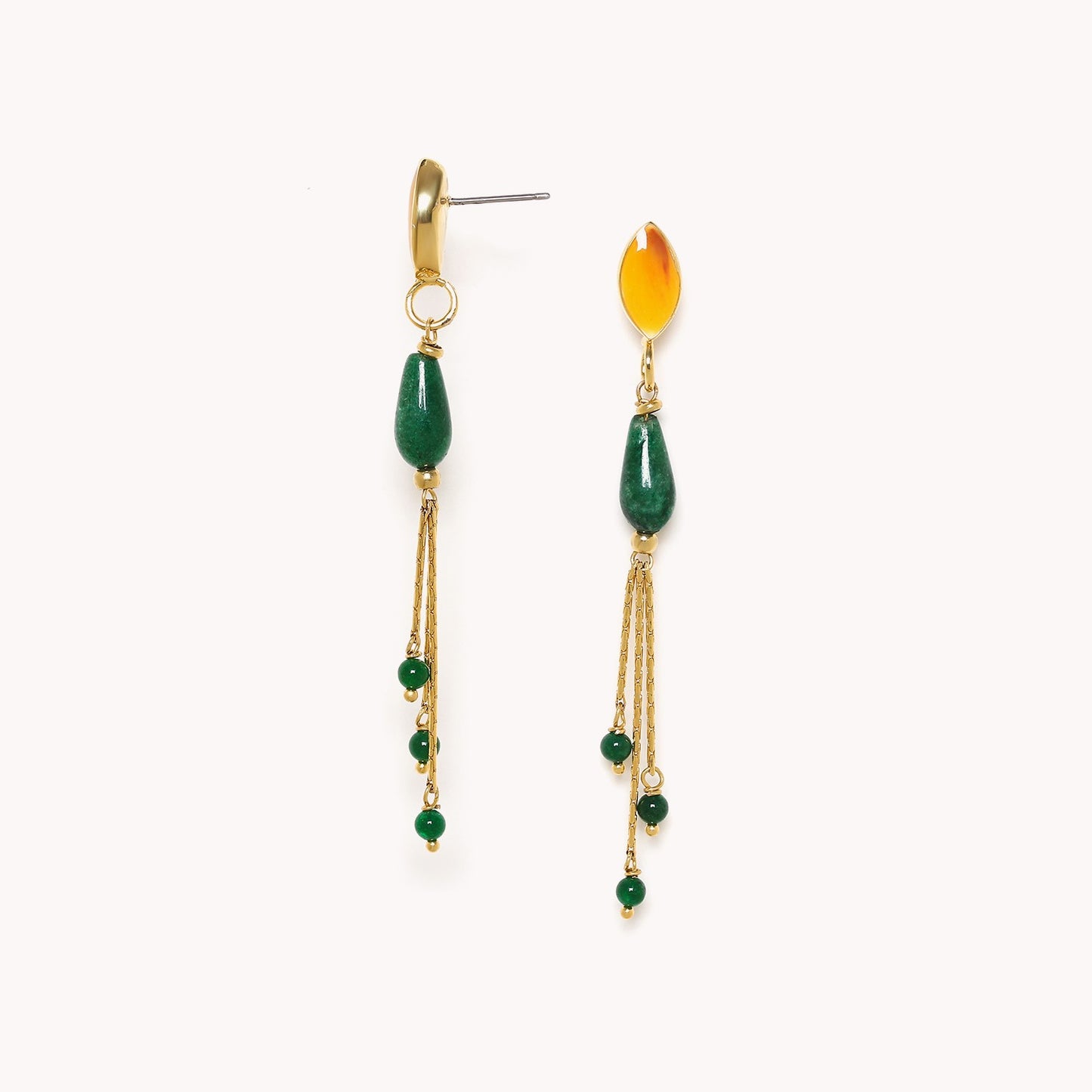 Agata Verde - Poussoir 3 Chaines - Boucles d'oreilles - Nature Bijoux