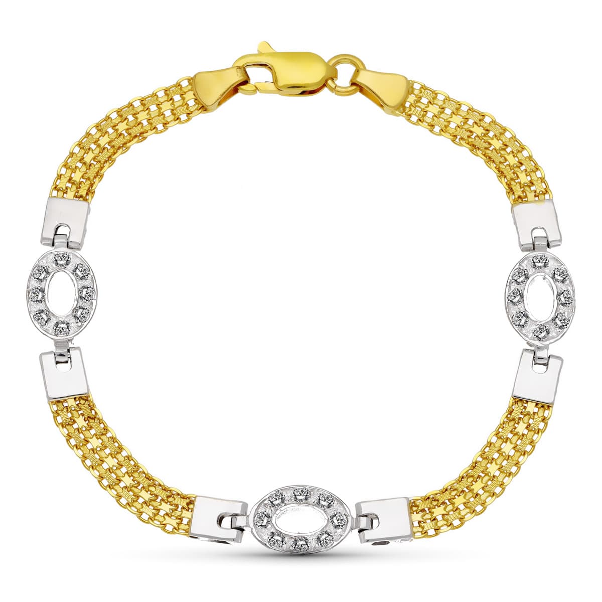 18K ツートンカラーのゴールドとジルコンのブレスレット