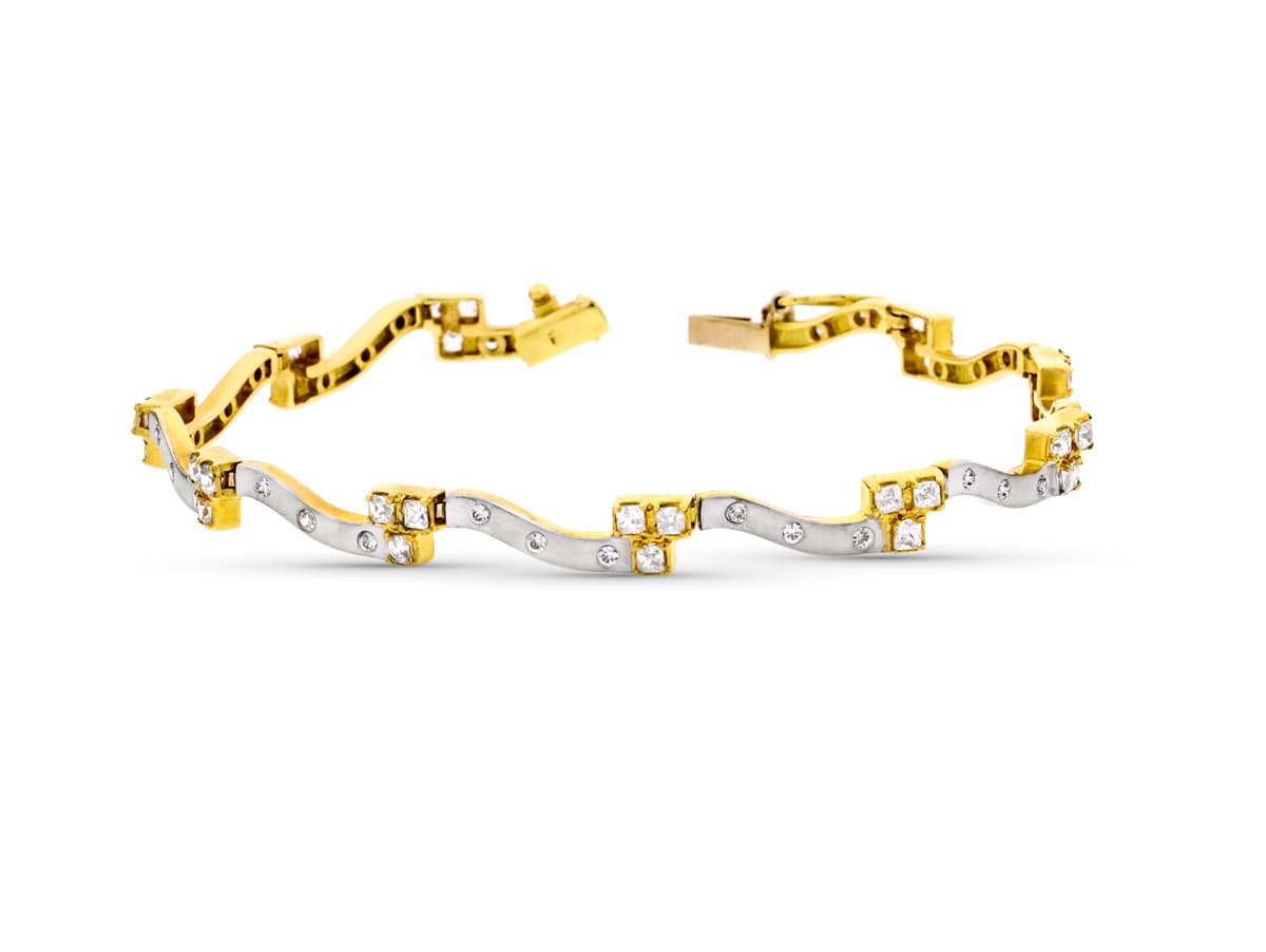 ジルコン付き 18K ツートンカラー ゴールド ブレスレット