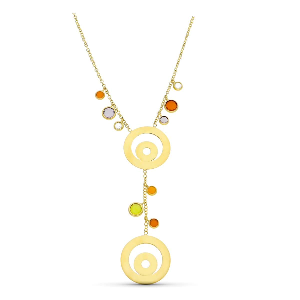 Collana In Oro Giallo 18 Carati Pietre Colori E Cerchi