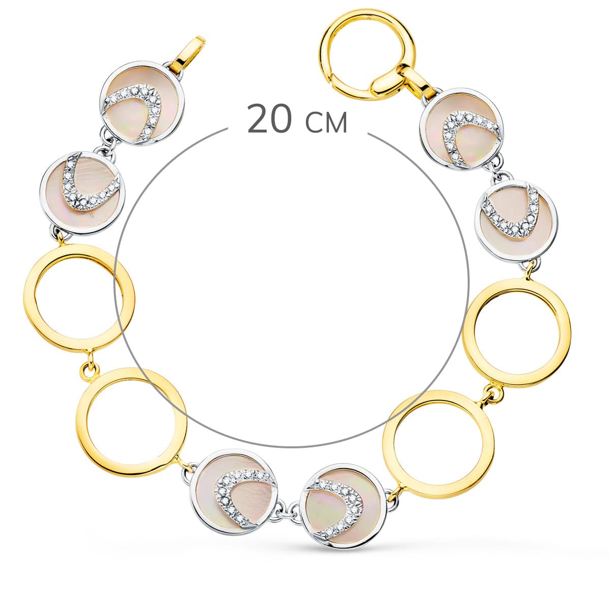 18K kéttónusú arany karkötő 16 mm rózsaszín gyöngyház 20 cm