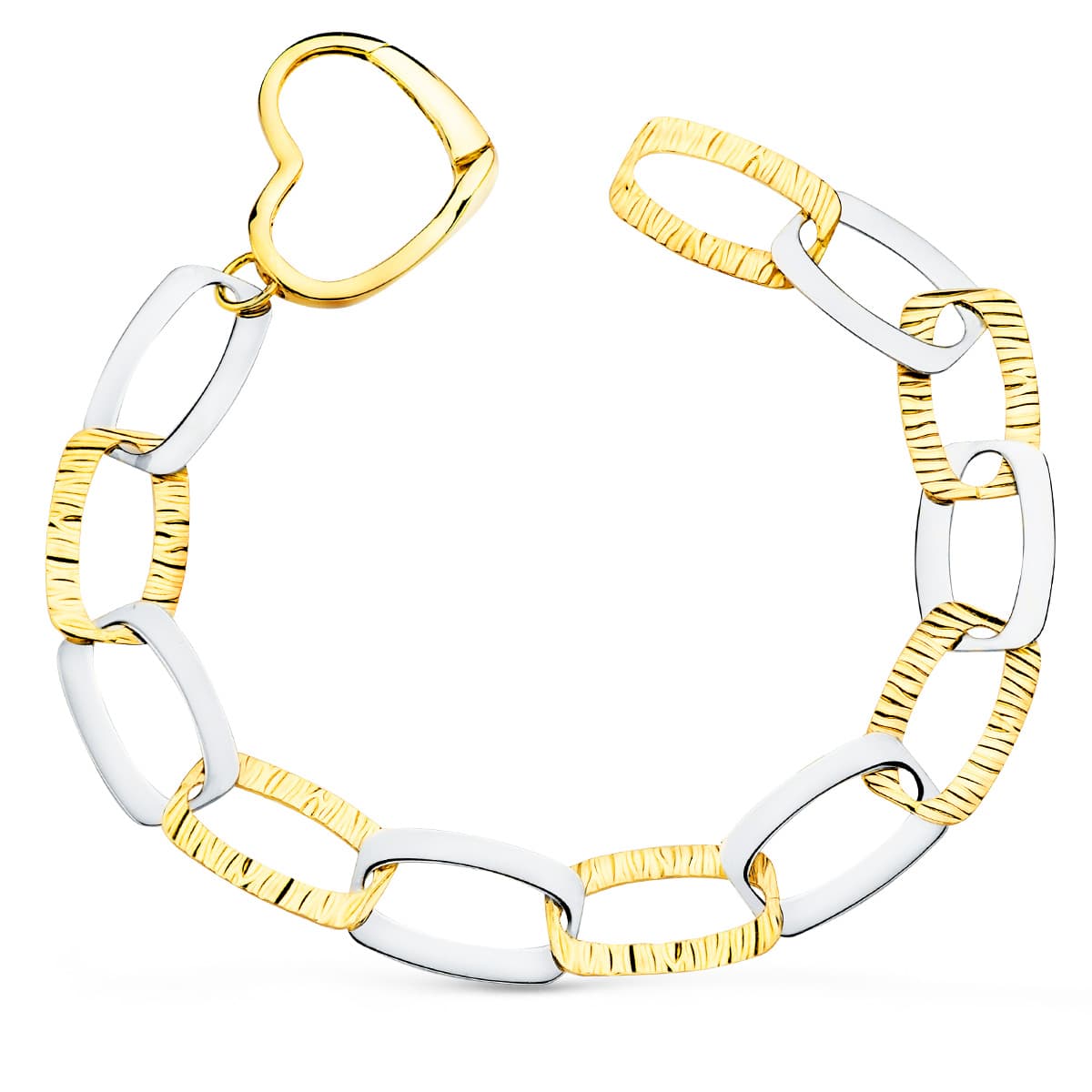 18K armbånd i 2 guld hjertelås. Bredde 20 mm Længde 22 Cm