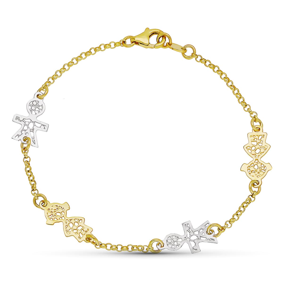 18K Bracelet en Or Bicolore 18 Cm