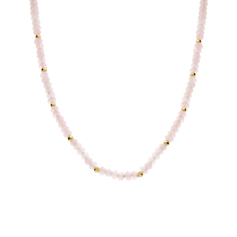 Colar Quartzo Rosa – Aço Dourado | Azuline ver 2
