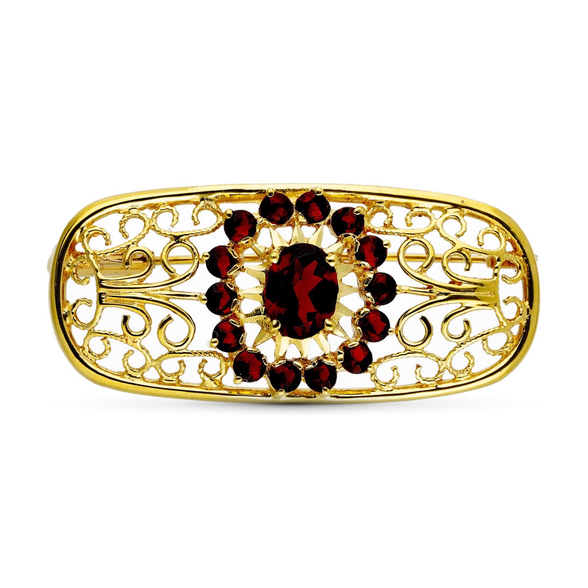 18K Yellow Gold Brooch Oval 14 Cubic Zirconia