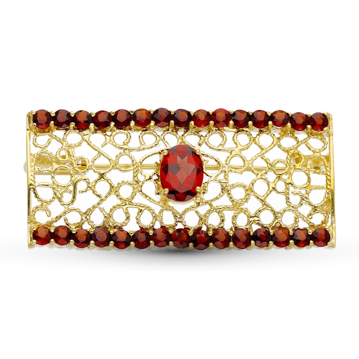 18K Yellow Gold Rectangle Grenar Brooch. 43X20mm