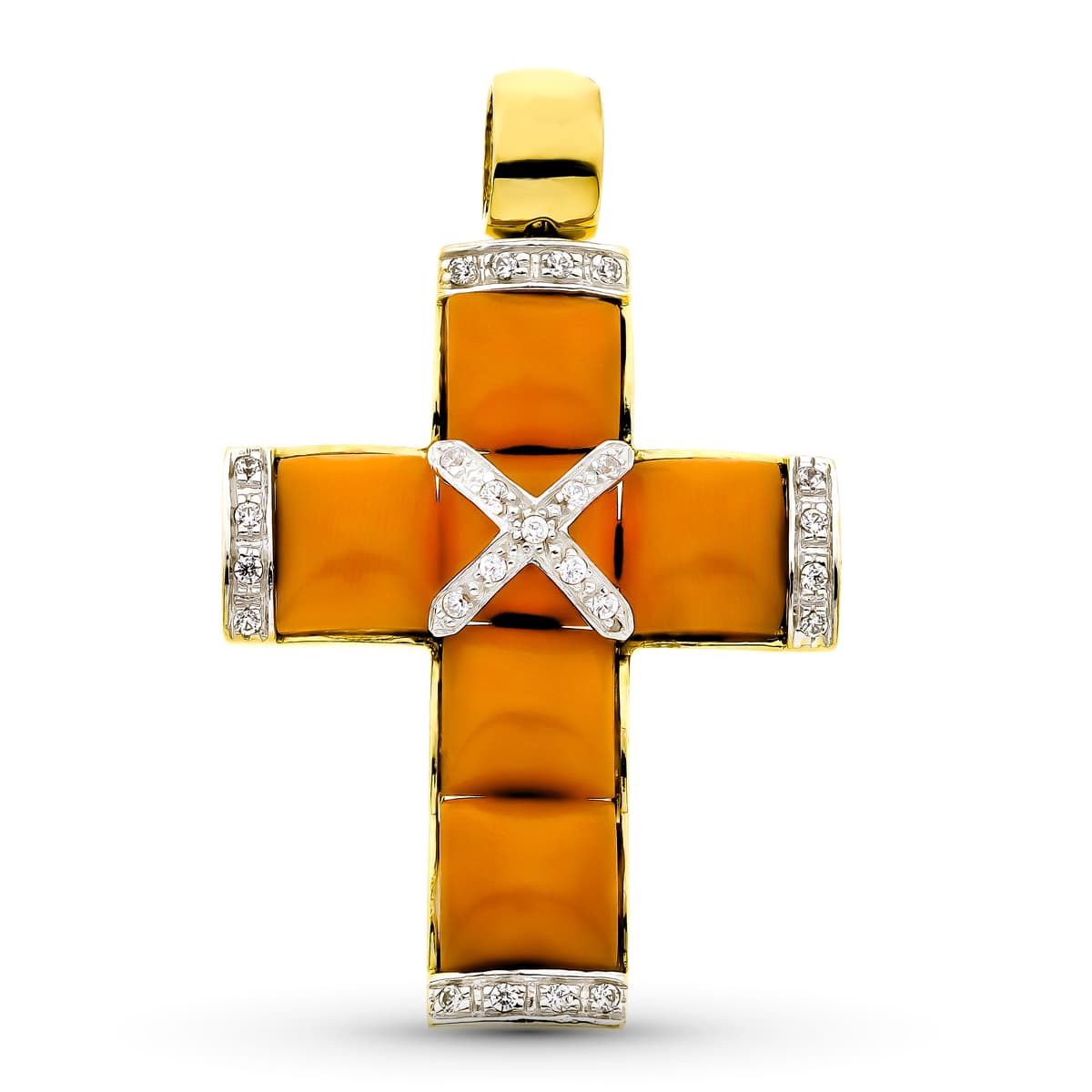 Croce in Oro Giallo 18K Corallo Fino 45X29 mm