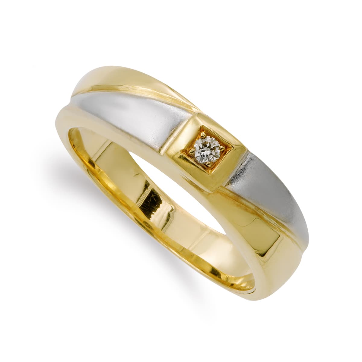18K Two-tone Gold Diamond Ring 0030 Qts Width 5 mm