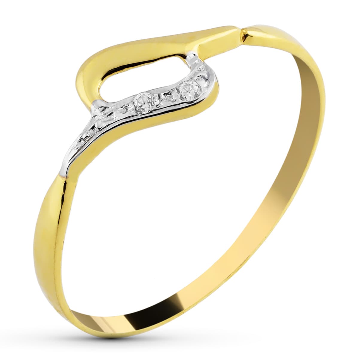 Bague en Or Bicolore 18K avec Motif Zircone Largeur : 6,5 mm