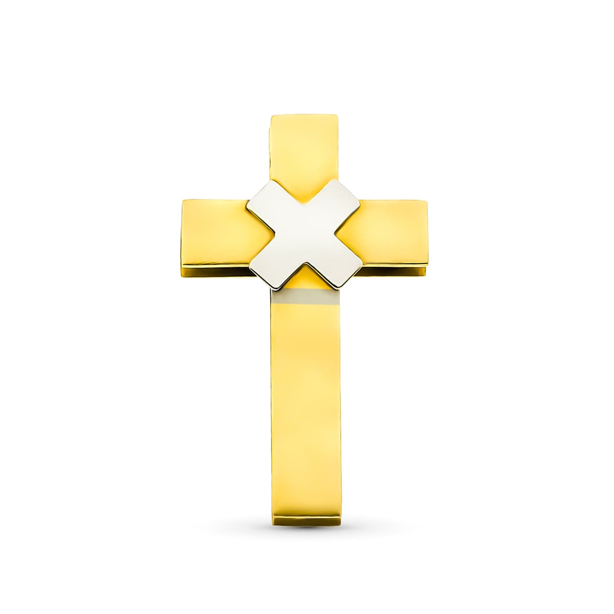 Croix Creuse Or Bicolore 18K Mat et Brillant 21X13MM