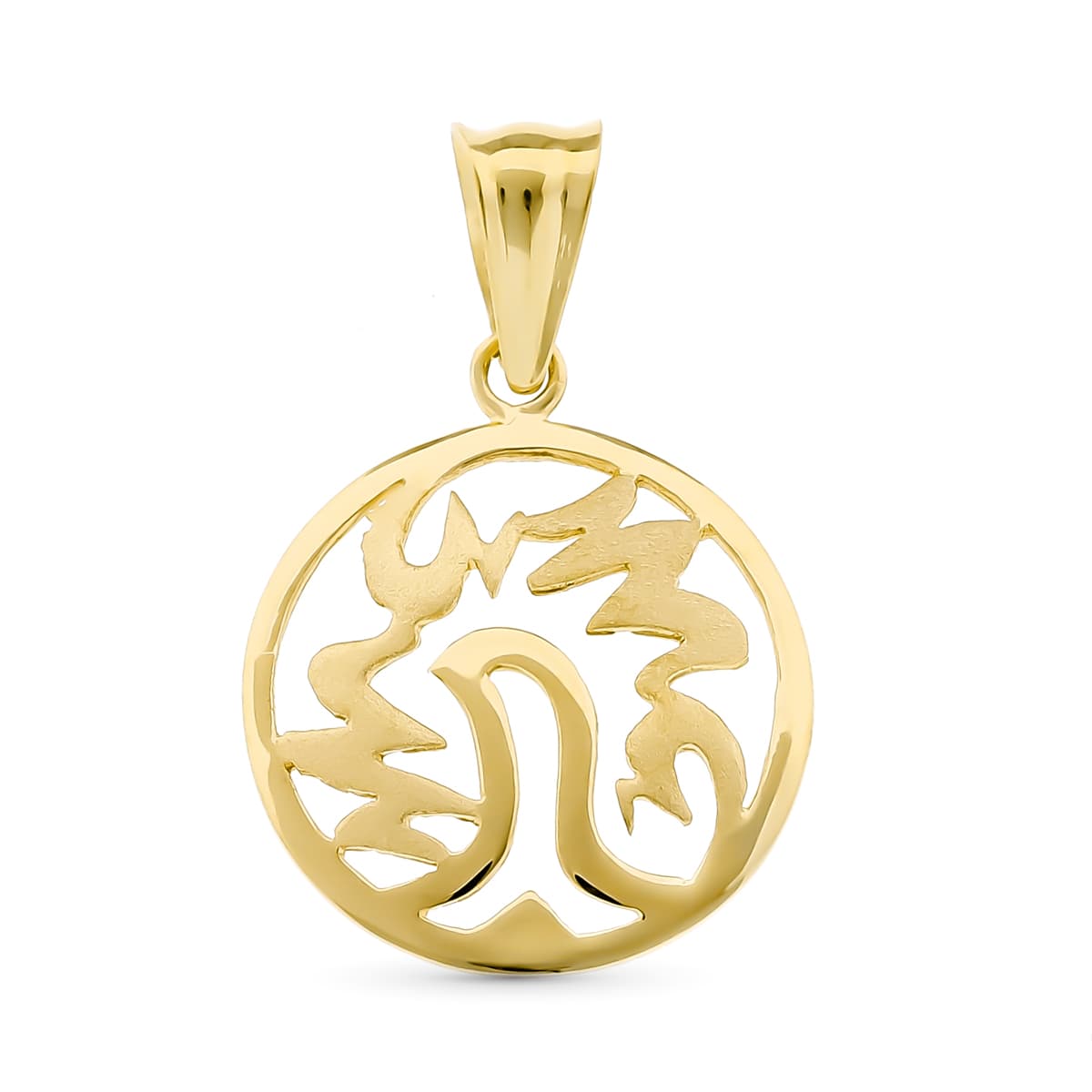 Matte en glanzende ronde moederhanger in 18k geel goud
