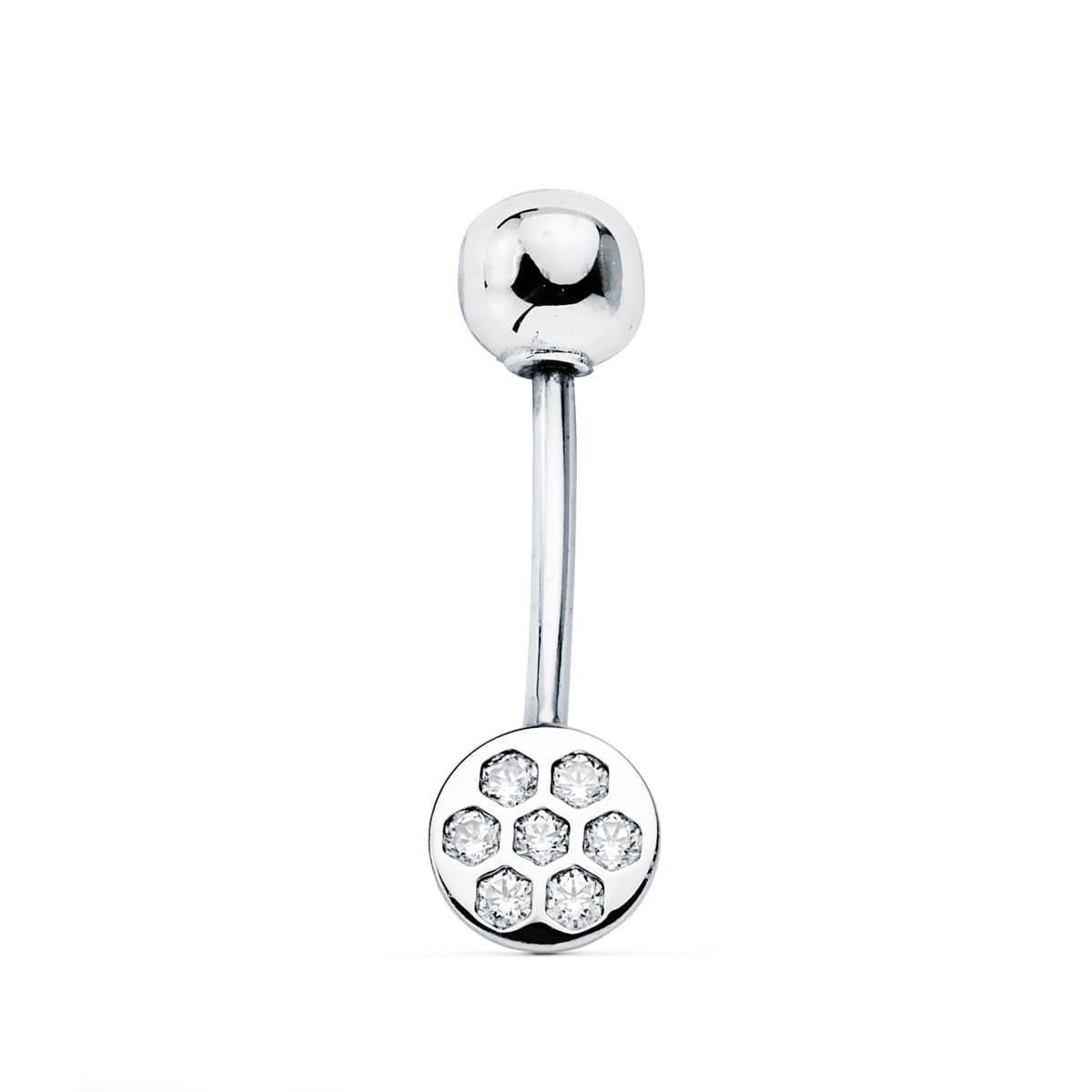 9K Piercing Nombril Zircons & Or Blanc 6 mm