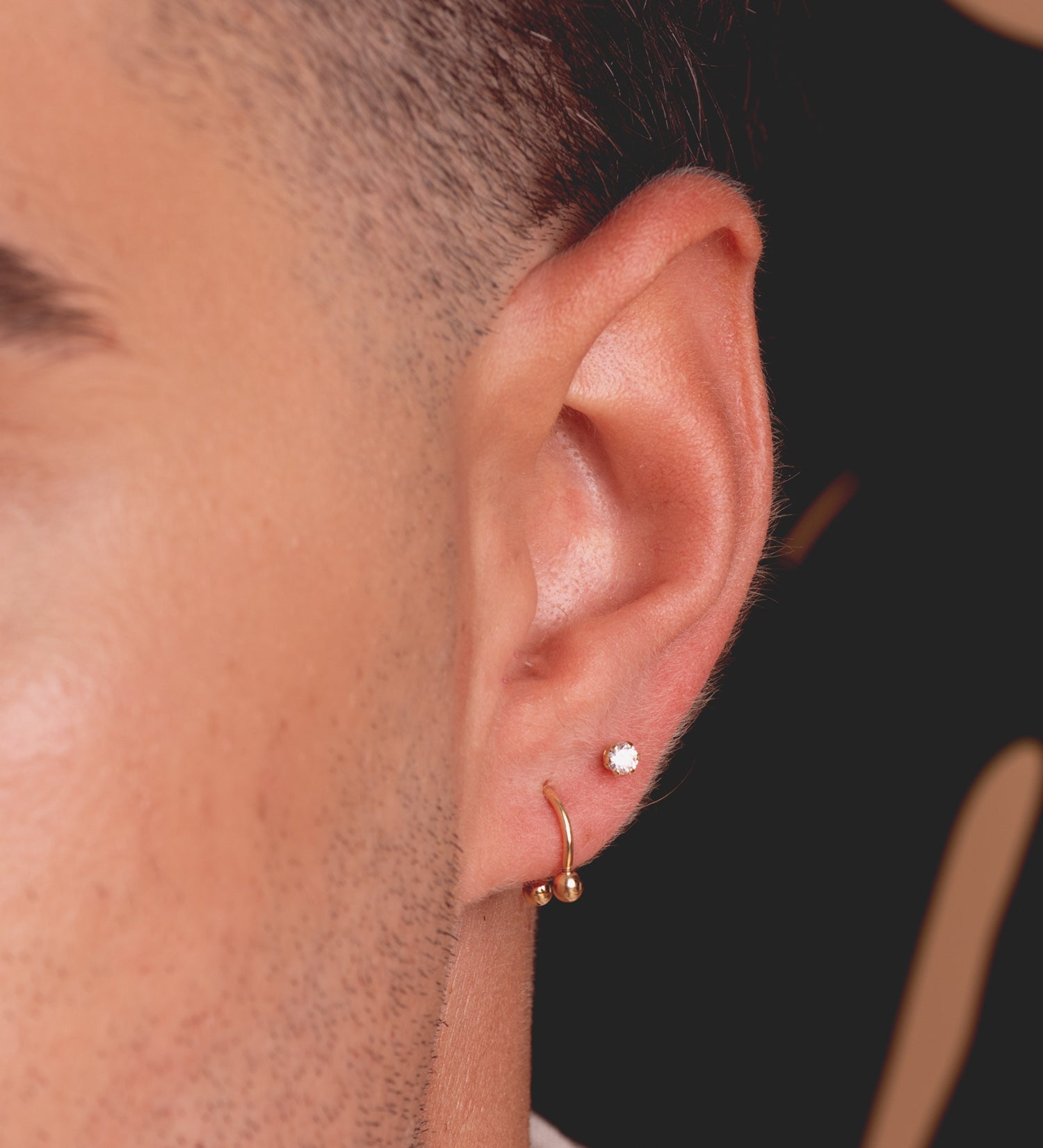 18K gult gull brystvortepiercing med 3MM kuler 11 X 10MM