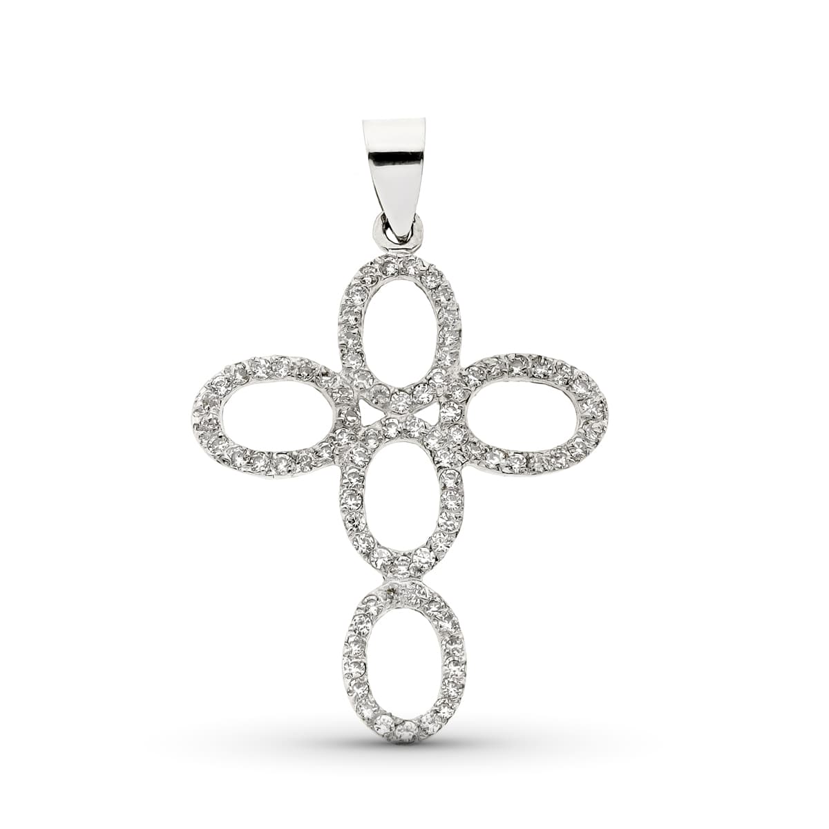 Cruce din Aur Alb de 18K cu Zirconiu 35 x 26 mm