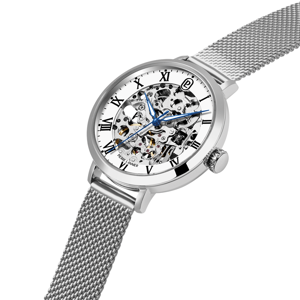 Montre femme Pierre Lannier AUTOMATIC 137H601 – cadran blanc bracelet acier milanais argenté – vue 2