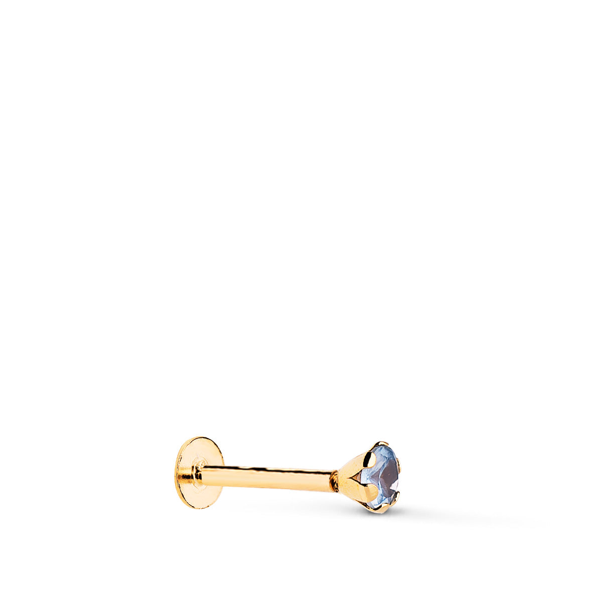 Kloørepiercing i 18K gult gull Aquamarine Zirconia 3,5 mm tykk stang 1MM skruelås