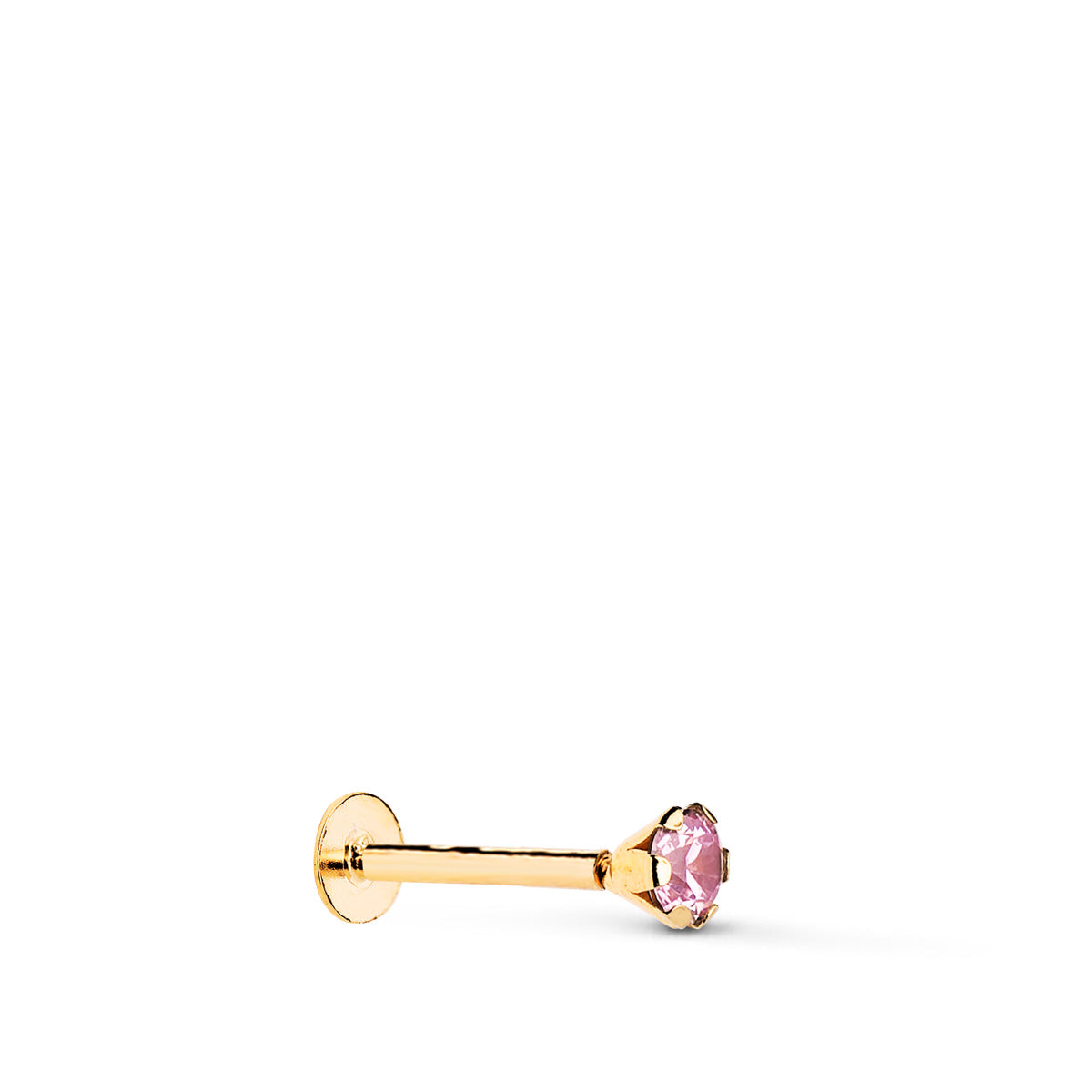 Piercing Doreille à Griffes en Or Jaune 18K Rose Zirconia 3.5 mm Barre Épaisse 1MM Fermoir a Vis