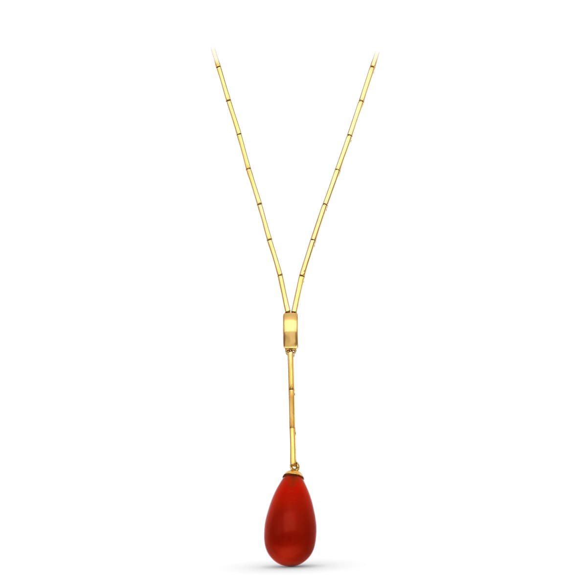 Colar de pedra em forma de lágrima em ouro amarelo 18K 42 cm