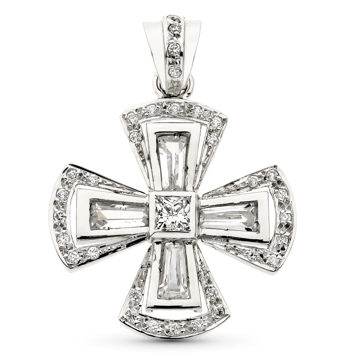 Croix Or Blanc 18K Zircone 29X26 mm