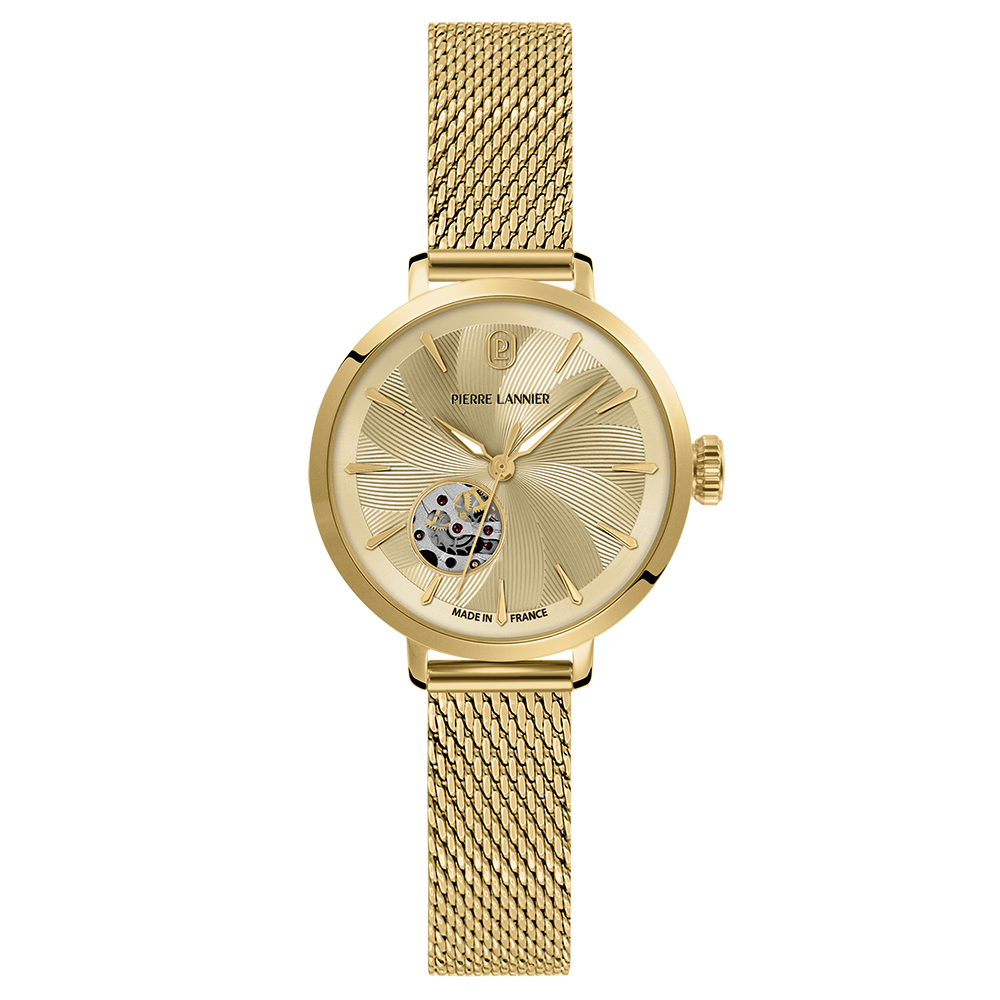 Montre femme Pierre Lannier SOLINE 139L542 – cadran doré bracelet acier milanais doré – vue de face