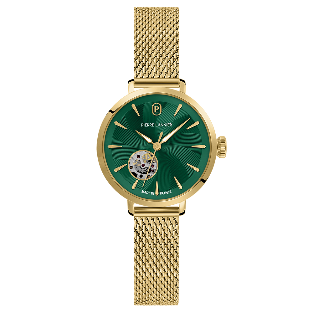 Montre femme Pierre Lannier SOLINE 139L572 – cadran vert bracelet acier milanais doré – vue de face