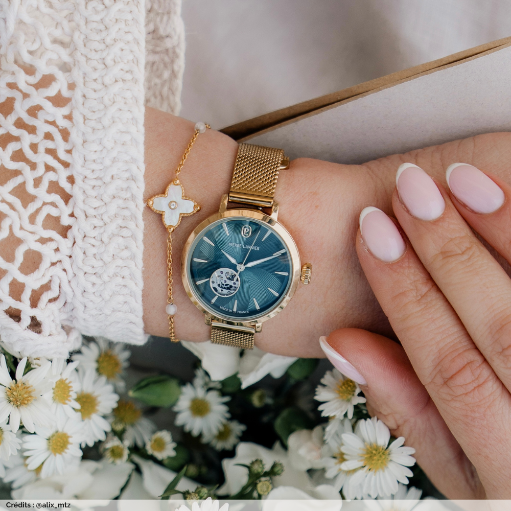 Montre femme Pierre Lannier SOLINE 139L572 – cadran vert bracelet acier milanais doré – vue 2