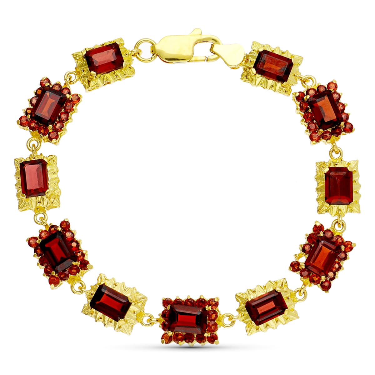 Pulsera Oro Amarillo 18K Granates 19 Cm