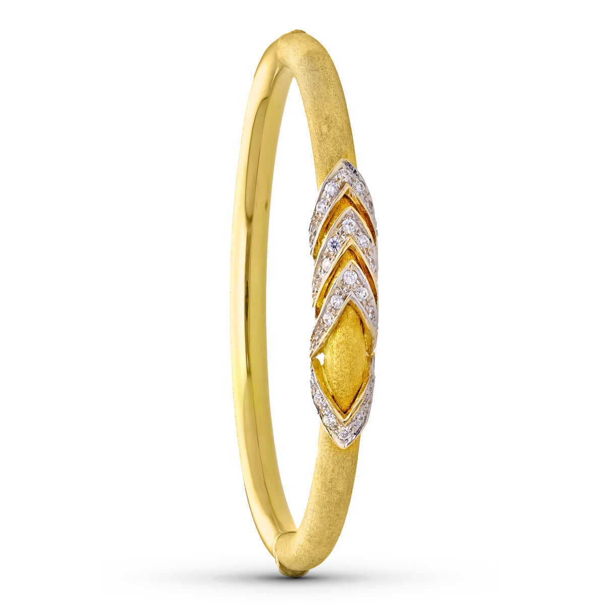 18K ツートンカラー ゴールド ジルコン付きハーフ バングル ブレスレット