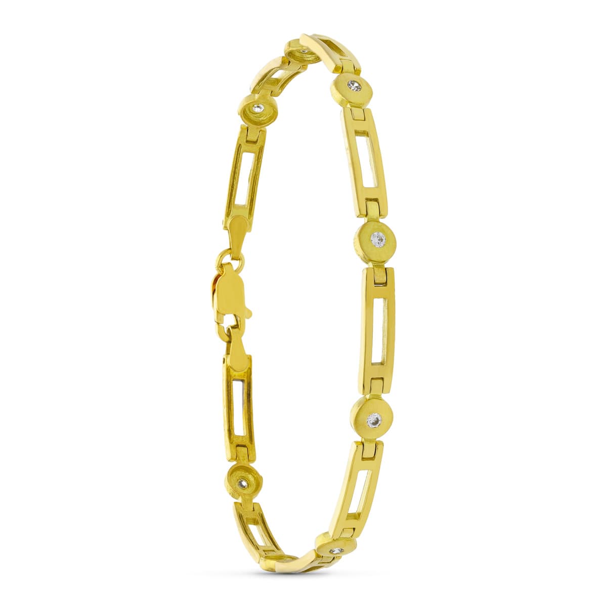 18K イエロー ゴールド ブレスレット マットとシャイニー ジルコン