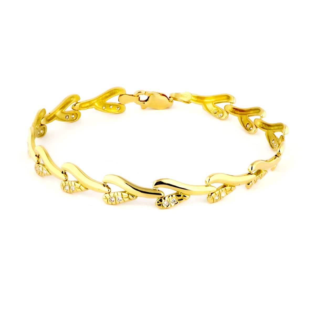 18K イエロー ゴールド ジルコン付きリーフ ブレスレット