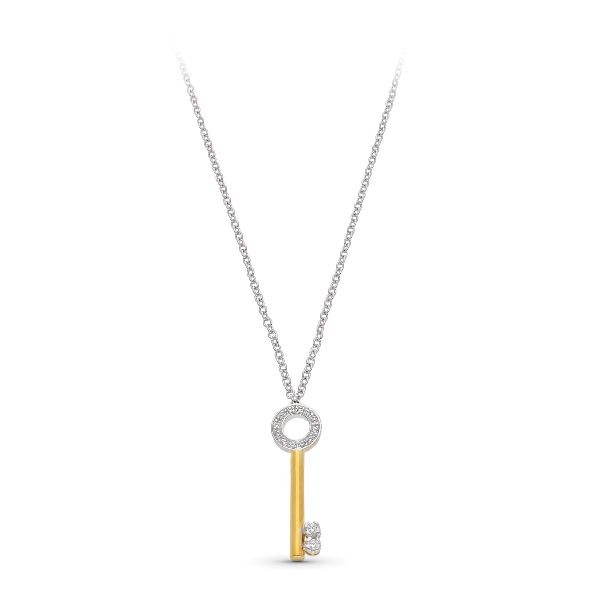 Collar Motivo Llave en Oro Bicolor de 18K con Circonitas