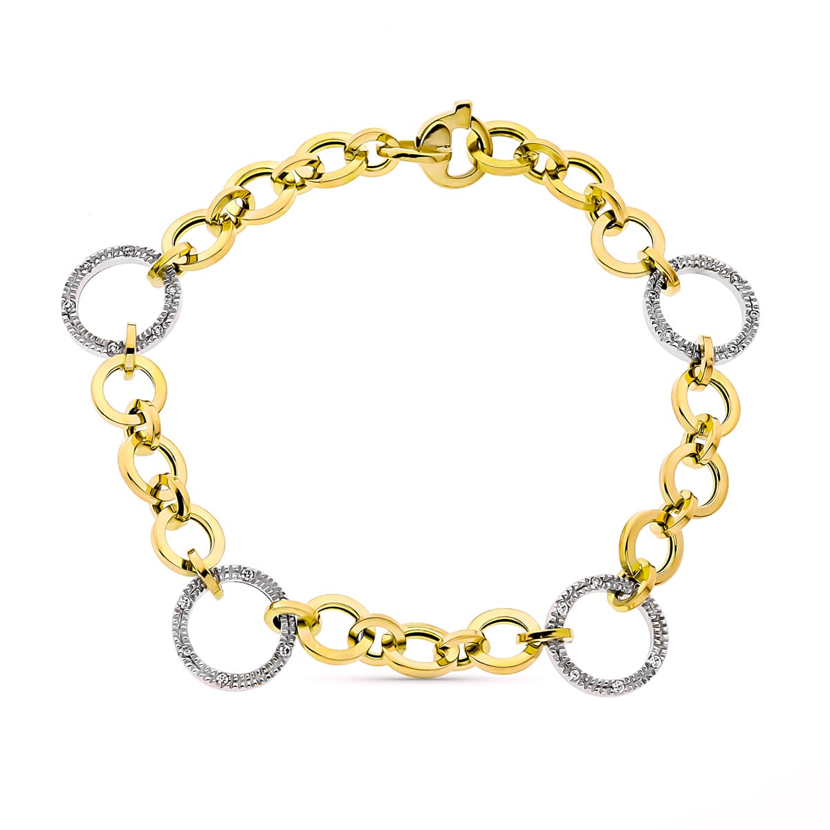 Pulseira em ouro bicolor 18K, largura 12 mm, comprimento 19 cm