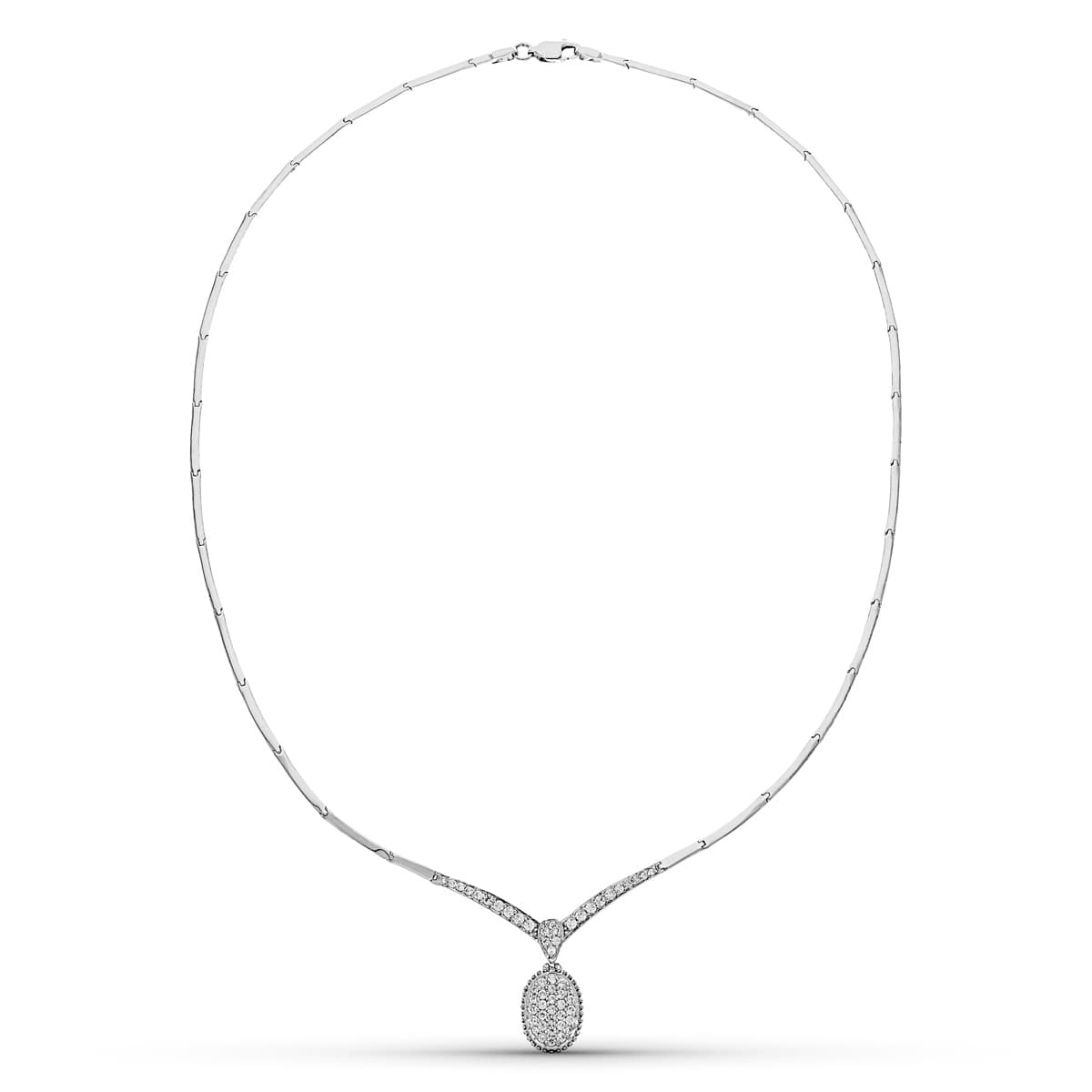18K White Gold Zircons Oval Pattern Necklace