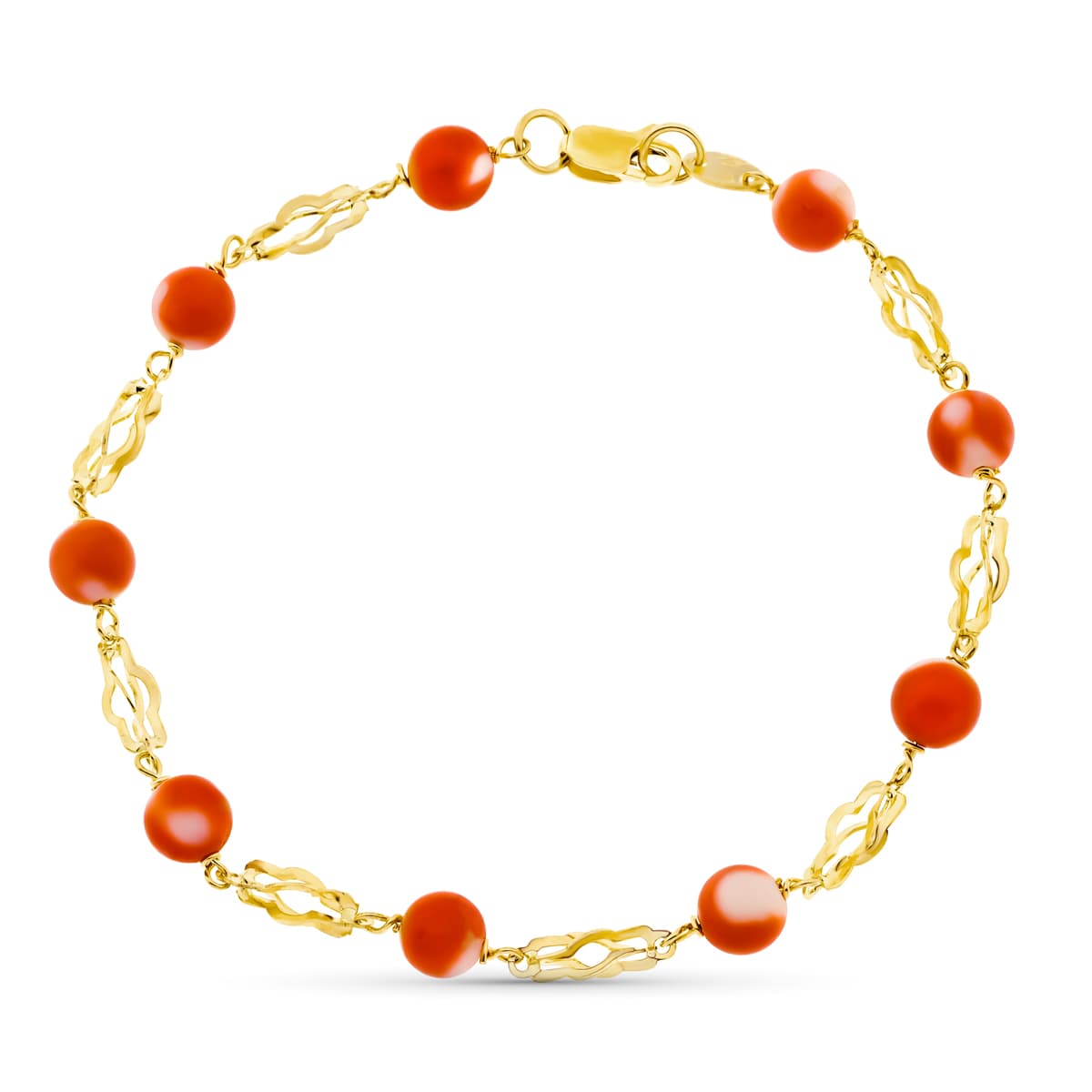 Bracciale in oro giallo 18 carati con gabbia di corallo giapponese pregiato 55 mm 19 cm