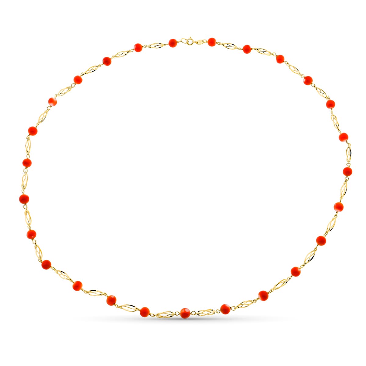 Collier Or Jaune 18K Cage de Corail Fin Japonais 55 mm 60 Cm