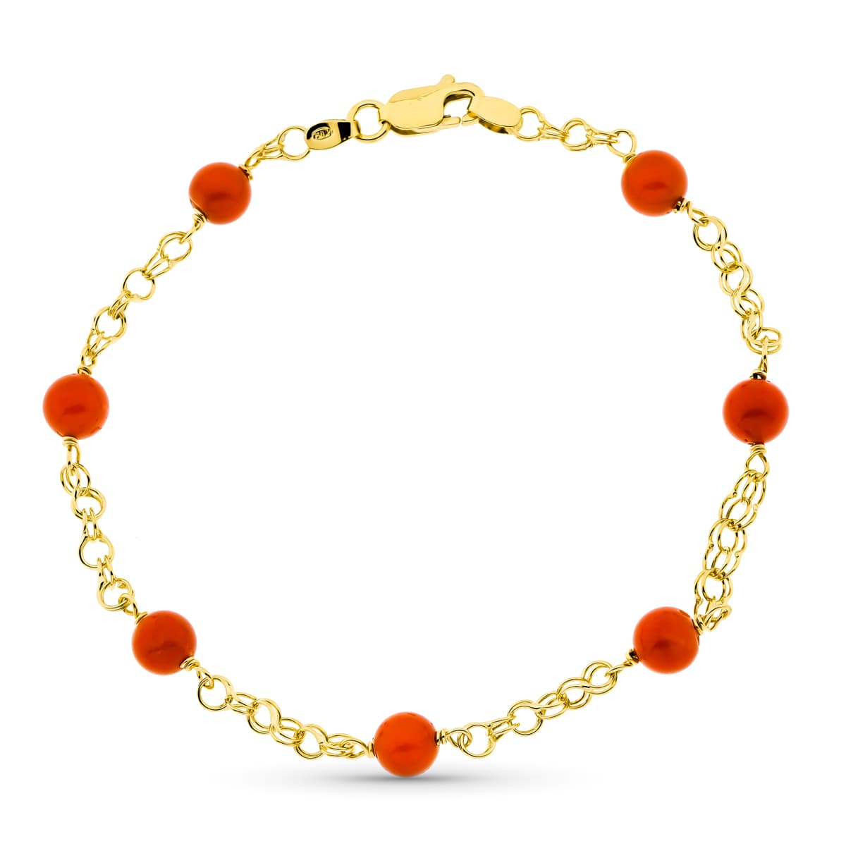 18K Bracelet Or Jaune Corail Sardaigne 5 mm 20 Cm