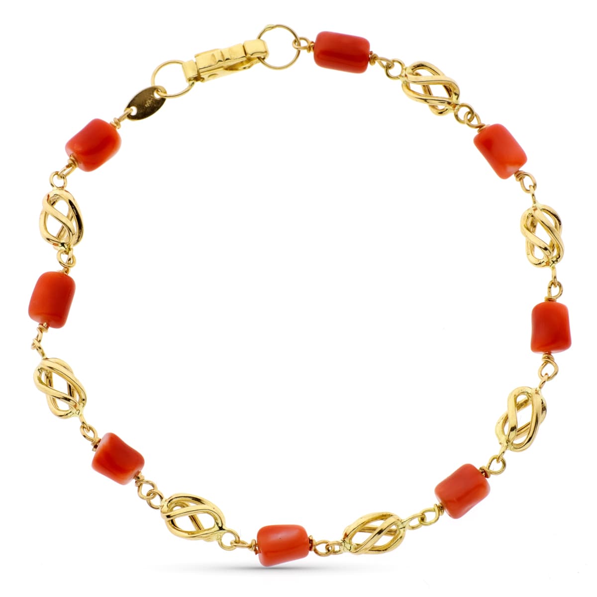 18K gult gull korallarmbånd 19 cm